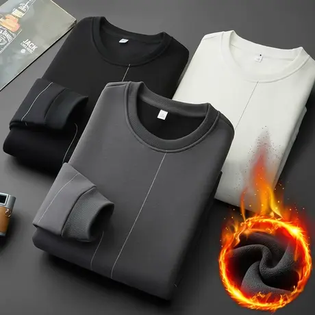 冬季2024年新款男士加绒加厚重磅保温圆领卫衣秋冬款潮牌长袖上衣商品大图