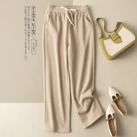 松紧腰系带加绒加厚休闲裤宽松复古阔腿裤显瘦工装裤2022秋冬新款图片