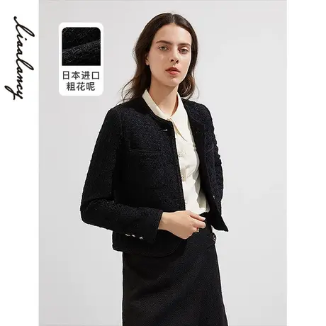 朗姿轻奢赫本风套装上衣女秋季新品小香风粗花呢短外套女装奥莱图片