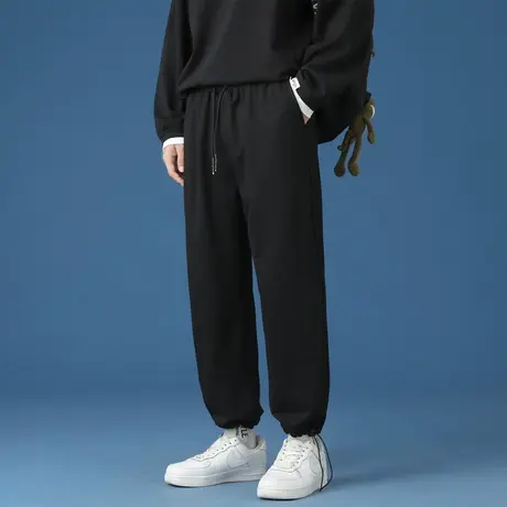 休闲卫裤男士秋冬季加绒加厚2023宽松束脚长裤男款针织棉运动裤子商品大图