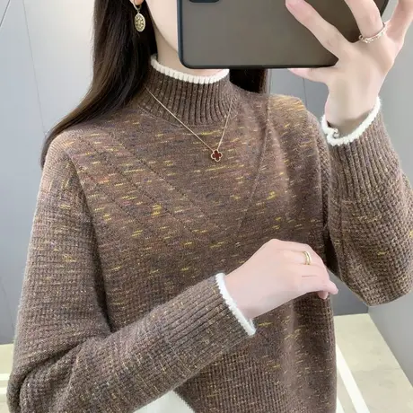 半高领毛衣女2024年新款秋冬宽松外穿时尚洋气慵懒针织打底衫上衣图片