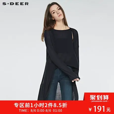 sdeer圣迪奥2018秋装简约纯色开襟微透防晒针织衫毛衣女S17183590😜商品大图