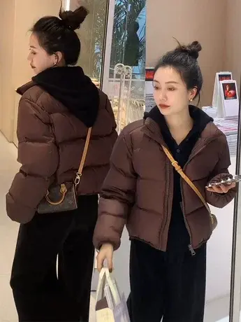 简约风短款羽绒服女冬季2023新款小个子韩版宽松白鸭绒面包服外套图片