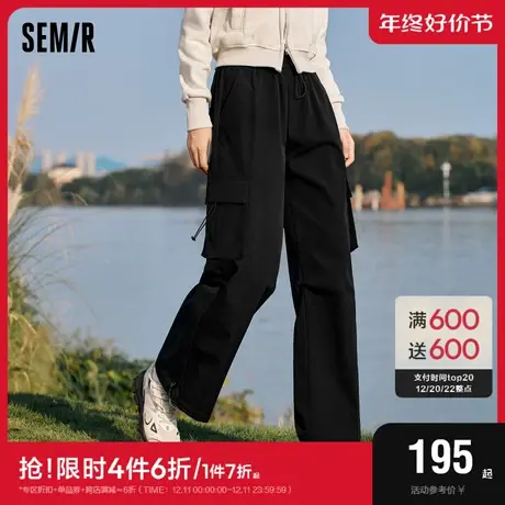 [商场同款]森马休闲裤女抽绳工装裤甜酷2023冬新款肌理阔腿裤百搭商品大图