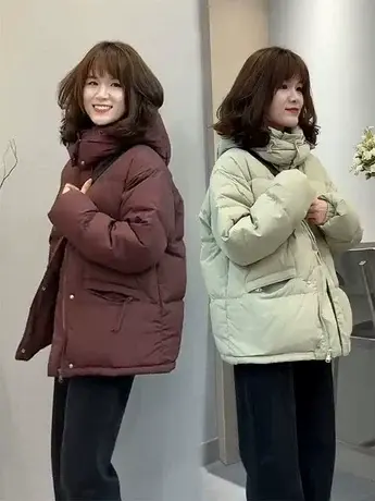 连帽高级感白鸭绒服女冬季加厚中长款休闲学院风羽绒服面包服外套商品大图