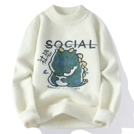 卡通半高领毛衣男冬季内搭保暖针织衫男宽松慵懒风青少年毛衫外套商品大图