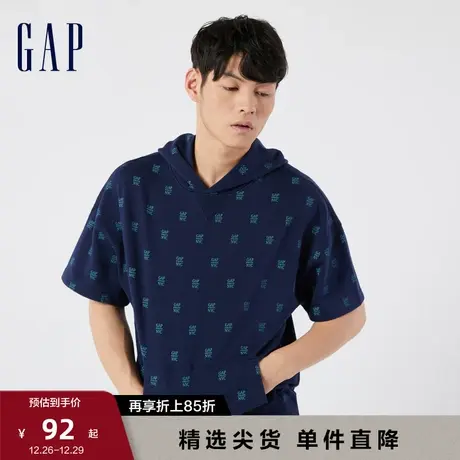 Gap男女装夏季潮流印花宽松短袖卫衣809004情侣款休闲套头连帽T恤图片