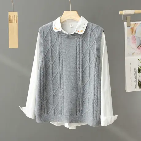 学院风毛衣马甲女春秋季2024年新款学生减龄外穿宽松无袖针织背心商品大图