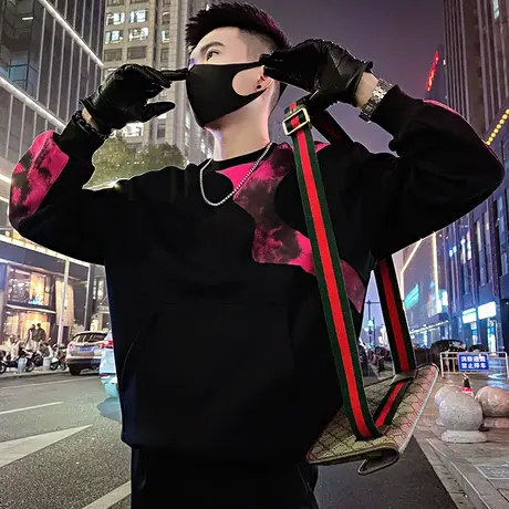 撞色扎染设计感潮牌卫衣男春季网红新款重磅个性宽松长袖上衣t恤商品大图