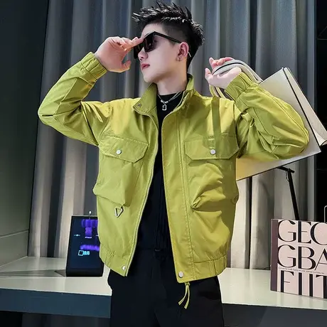 工装口袋夹克INS春季潮流痞帅百搭立领男装褂子个性潮牌休闲外套商品大图