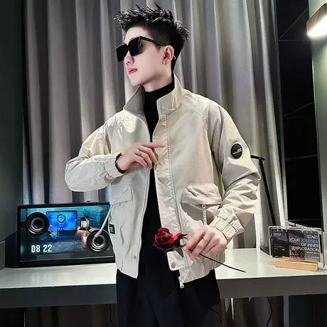 冲锋衣短款外套男春季休闲痞帅个性工装夹克男装潮牌重工立领褂子商品大图