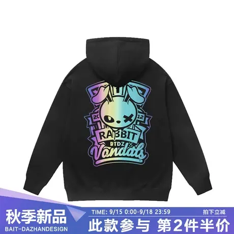 2023秋季新款圆领卫衣男女宽松百搭国潮嘻哈炸街炫彩兔子纯棉上衣商品大图