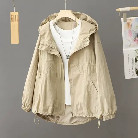 欧货2024春秋新款连帽夹克棒球服A型宽松洋气女风衣外套夹克大码图片