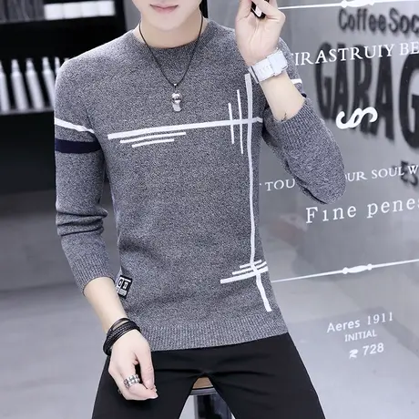 秋冬季男士毛衣韩版潮流个性长袖圆领针织打底衫修身学生冬天线衣商品大图