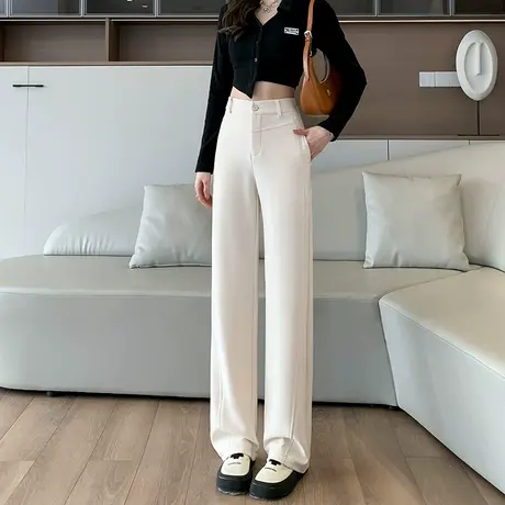 黑色阔腿裤女春夏2024新款宽松显瘦窄版小个子高腰弹力休闲直筒裤商品大图