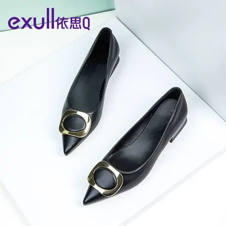 依思q黑色高跟鞋女2024年新款春季女鞋工作鞋气质粗跟单鞋女图片