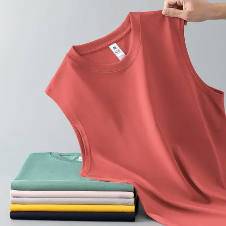 重磅纯棉背心男健身跨栏运动坎肩宽松夏季液氨长绒棉宽肩无袖t恤商品大图