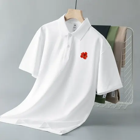 2023夏季新款polo衫白色翻领t恤男短袖潮牌冰丝凉感保罗有领半袖图片