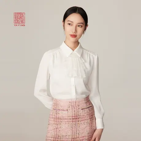EP雅莹高端系列 优雅荷叶边三醋酸白色长袖衬衫 商场同款2124A图片