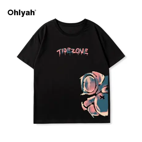 Ohlyah原创短袖小熊T恤女中长款印花2023夏新款宽松女生套头衫商品大图