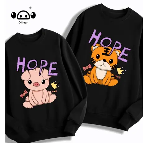 Ohlyah简约潮牌纯棉黑色卫衣女宽松bf慵懒风情侣定制logo团建集会商品大图