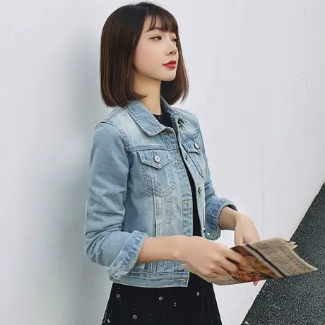 牛仔外套女春秋短款修身韩版新款显瘦长袖牛仔服上衣大码浅蓝图片