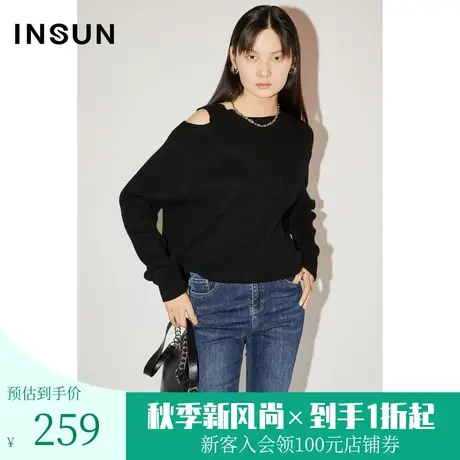 [解构主义]恩裳COVER春秋季新款减龄落宽松镂肩休闲羊毛针织衫图片