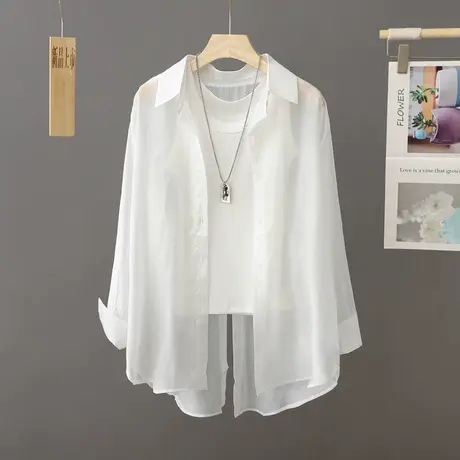 夏季2023年新品小众后背开叉防晒衣薄衬衫女长袖空调开衫外套上衣商品大图