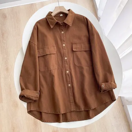 秋冬新品宽松韩版大板显瘦阔型时尚中长款长袖衬衫女休闲上衣外套图片