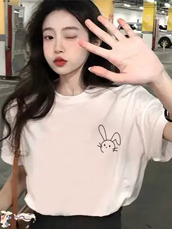 长款白色短袖t恤女夏季2023年新款欧货宽松大版洋气中长款体恤衫图片