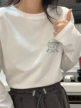 白色仿棉长袖t恤女2023早秋新款欧货女装冬季德绒内搭打底衫上衣商品大图