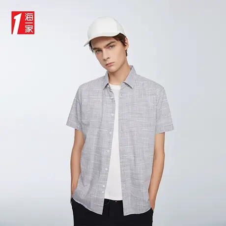 海一家简约休闲短衬新款时尚格纹商务舒适男士短袖衬衫商品大图