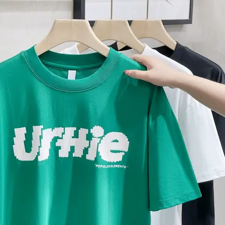 字母印花短袖 国潮牌宽松半袖美式休闲简约高街圆领上衣t恤男体恤商品大图