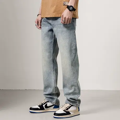 Modi Nick/摩帝尼克宽松直筒牛仔裤男士高街水洗直筒裤休闲裤子商品大图