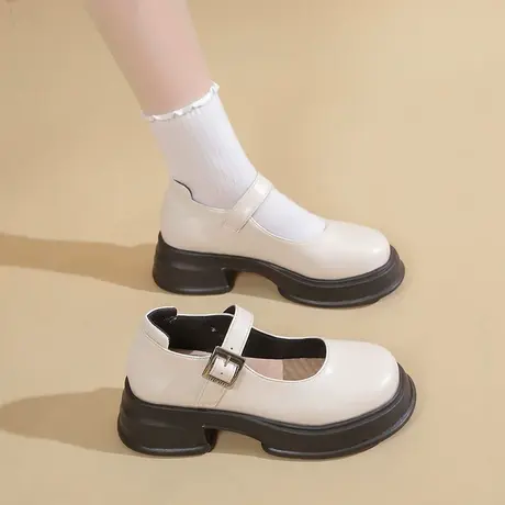 玛丽珍女鞋厚底夏季单鞋2023新款时尚法式通勤职业防滑粗跟小皮鞋商品大图