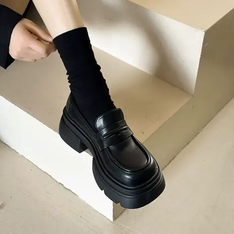 复古乐福鞋女2024年春秋季新款厚底百搭粗跟单鞋配裙子英伦小皮鞋商品大图