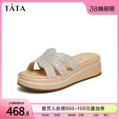 Tata他她波西米亚厚底拖鞋女外穿度假闪钻凉拖2024夏新款WM901BT4商品大图