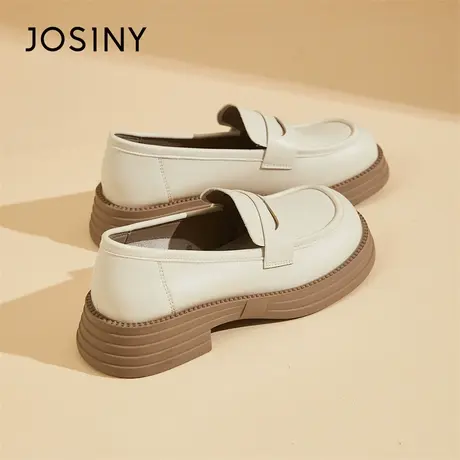 Josiny/卓诗尼厚底白色乐福鞋女2024新款春季粗跟少女风小皮鞋子商品大图