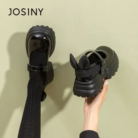 卓诗尼黑色玛丽珍鞋女鞋2023新款厚底软皮单鞋浅口英伦风jk小皮鞋商品大图