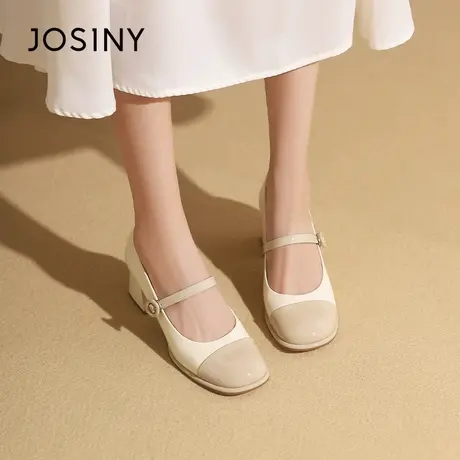 Josiny/卓诗尼玛丽珍女鞋2023秋季新款拼色一字带高跟配裙子单鞋商品大图