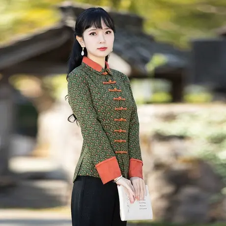筠雅改良唐装女中国风冬棉袄加厚旗袍上衣夹袄素衣茶服中式女装商品大图