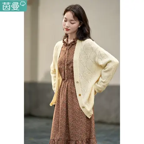 茵曼旗舰店开衫马海毛上衣毛衣针织衫气质2022新款女装春秋外套商品大图