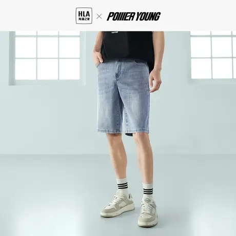 HLA海澜之家POWER YOUNG牛仔中裤2023春夏新款直筒轻薄五分短裤男商品大图