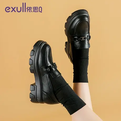 exull/依思Q女鞋2024新款春季懒人一脚蹬软皮通勤鞋英伦小皮鞋商品大图