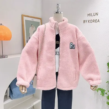 2022秋冬款拉链外套韩版立领羊羔绒毛毛上衣加厚保暖棉服宽松百搭图片