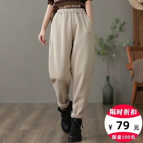 dza 高腰显瘦休闲加绒裤子女秋冬加厚长裤宽松阔腿卫裤直筒哈伦裤图片