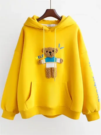 卫衣女春秋薄款2022秋冬新款韩版ins潮可爱小熊宽松短款连帽外套商品大图