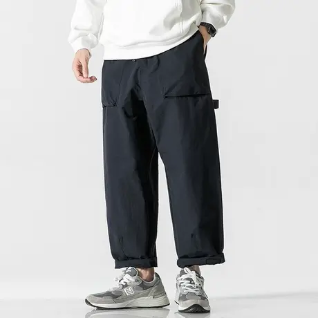 男士藏青色直筒休闲裤男款秋季男裤2023年新款宽松工装裤美式裤子商品大图