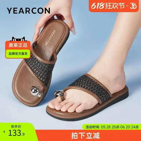 意尔康官方旗舰店女鞋2025夏季新款拖鞋民族风度假外穿平底镂空商品大图