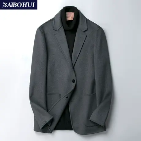 双面呢休闲西装男士外套新款秋冬季无羊绒修身时尚羊毛小西服上衣商品大图